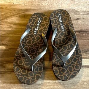 Calvin Klein Brown Logo Flip Flop Sandals